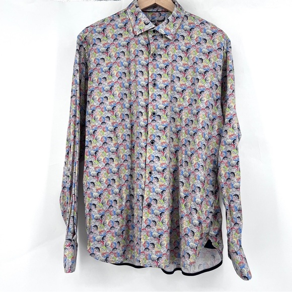 Visconti Black button down shirt men’s XL multicolored print geometric abstract - Picture 11 of 11